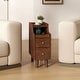 preview thumbnail 2 of 8, Gymax Solid Wood End Table w/ Pull-out Tray & 2 Storage Drawers Cable