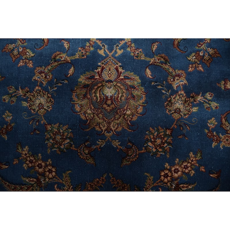 Machine Made Oriental 90% Silk - 10% Polyester Carpet Traditional Floral Navy Blue & Blues Qum Area Rug - 9' 10'' X 6' 7''