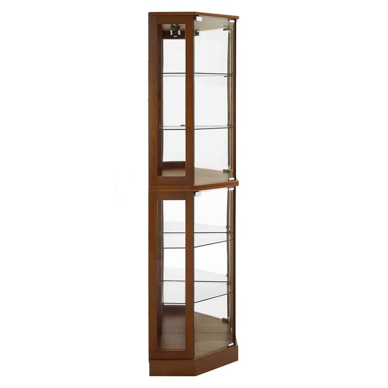Corner Display Cabinet with Lights, Mirrors and Adjustable Shelves，Storage Cabinet with 6 Shelf-E26 light bulb not included