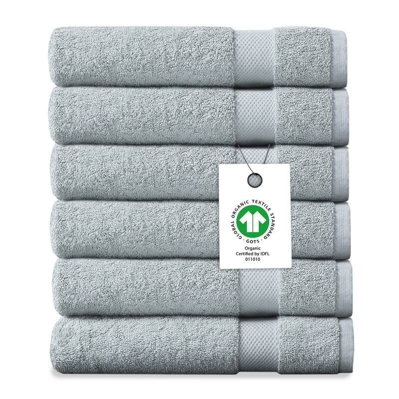 Delara Organic Cotton Luxuriously Plush Washcloths Pack of 6 |GOTS & OEKO-TEX Certified |650 GSM Long Staple | Quick Dry & Soft - Light Blue