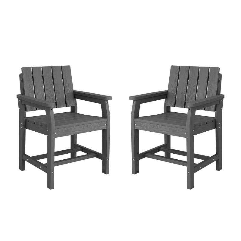 2-Piece Plastic HDPE Patio Dining Chair with 19.69 in Wide Seat - N/A - Grey