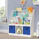 RiverRidge Home Kids Bookrack with Three Cubbies, White - White with 2 Blue Bins