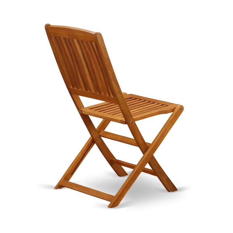 East West Furniture 3 Piece Outdoor Bistro Set- a Square Acacia Wood Coffee Table and 2 Folding Side Chairs, Natural Oil