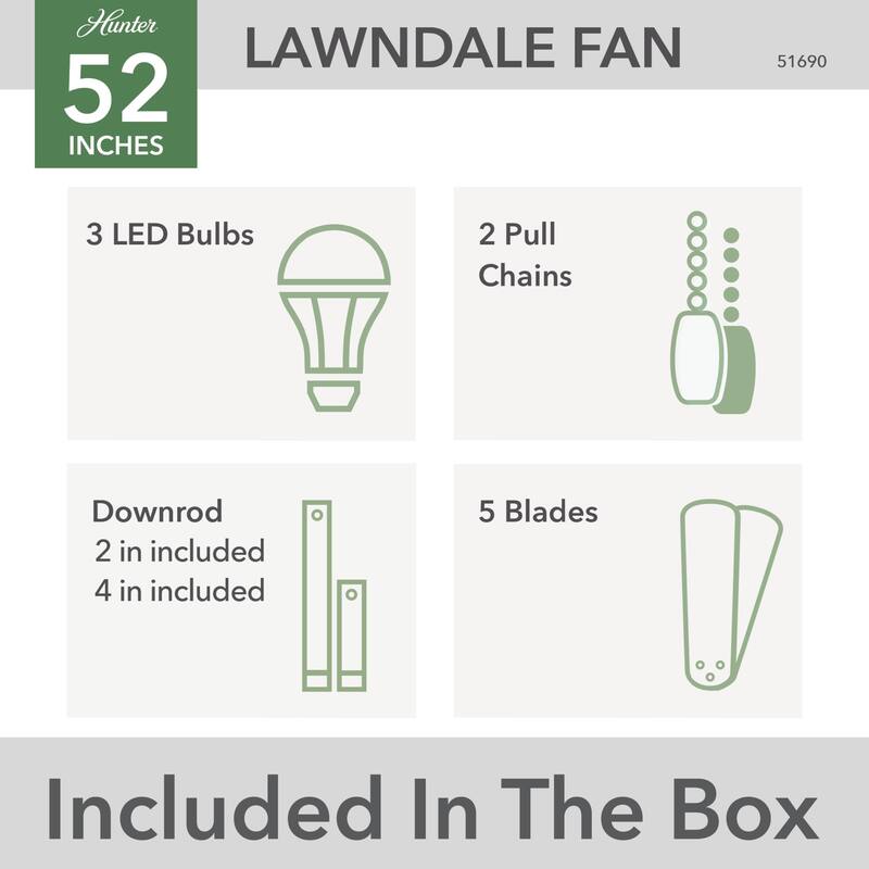Hunter 52" Lawndale Ceiling Fan with LED Light Kit and Pull Chain, Damp-Rated - Indoor-Outdoor