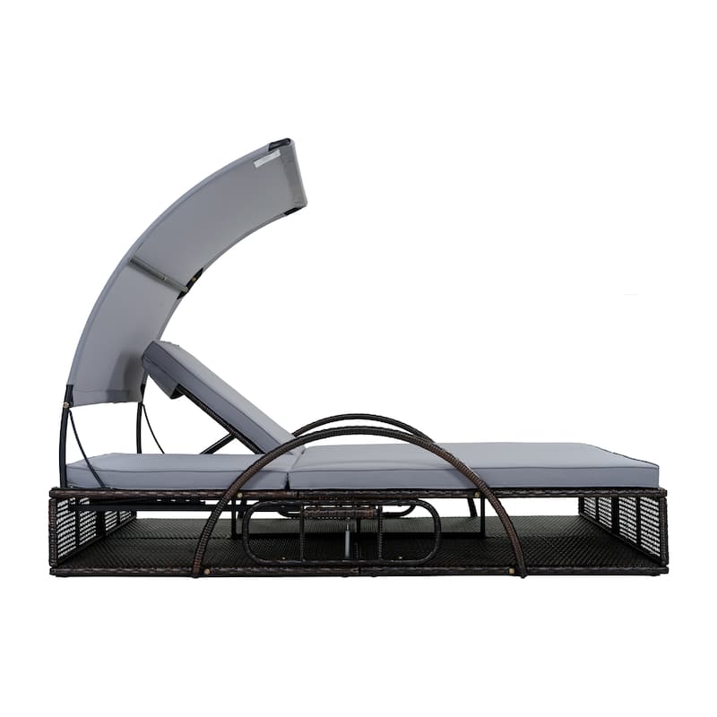 Outdoor Steel Frame Sun Lounger with Adjustable Backrest,Patio Double Sunbed