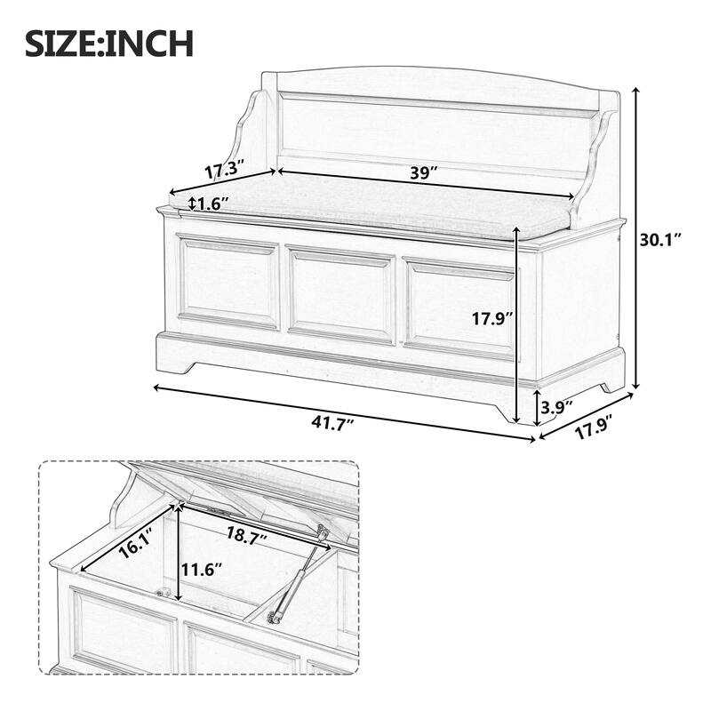 41.7" Retro Shoe Storage Bench with Safe Soft-Close Devices and Cushion