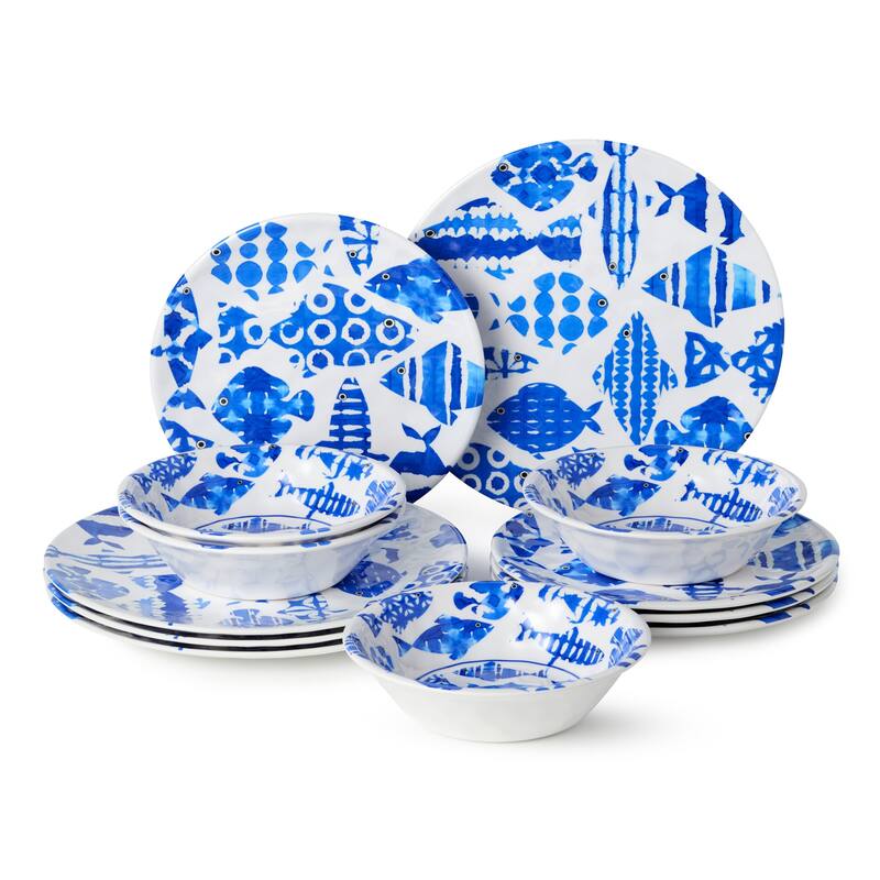 Certified International Fish Tale Melamine 12 Piece Dinnerware Set , Service for 4 - 11.00"L x 11.00"W x 0.50"H