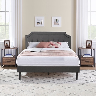 VECELO 3-Pieces Modern Upholstered Bed with Height Adjustable Headboard and Nightstands Sets
