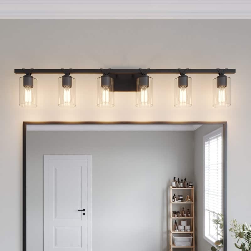 Roundhil 6-lights Farmhouse Faux Wood Grain Bathroom Vanity Light with UL Certified - 49'' W x 8'' H x 5'' D