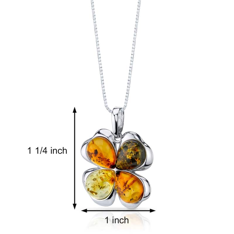 Amber Clover Pendant in Sterling Silver