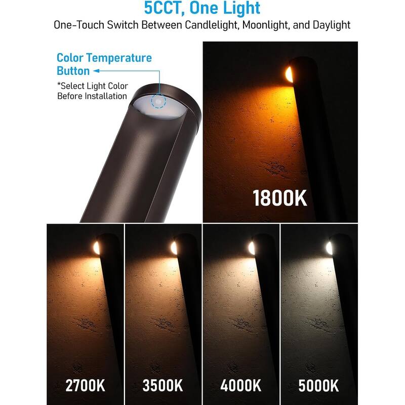 5CCT LED Landscape Pathway Lights, 12-24V Low Voltage, IP65 Waterproof - 6pack