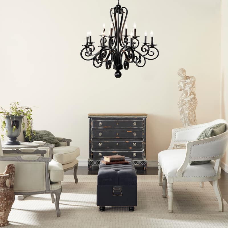 Metal Antique Style Holding 12 or 18 Light Chandelier with Scrolls - Black - Roche River Decor