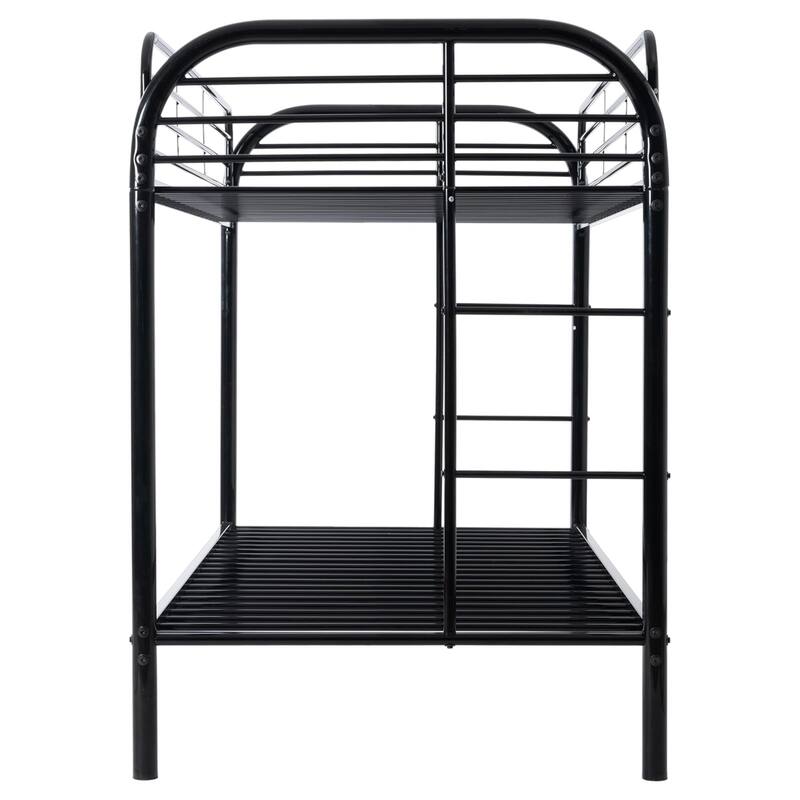 GDFStudio - Heavy Duty Full Size Metal Bunk Bed Twin Over Twin with 2 Ladders and Full-Length Guardrai