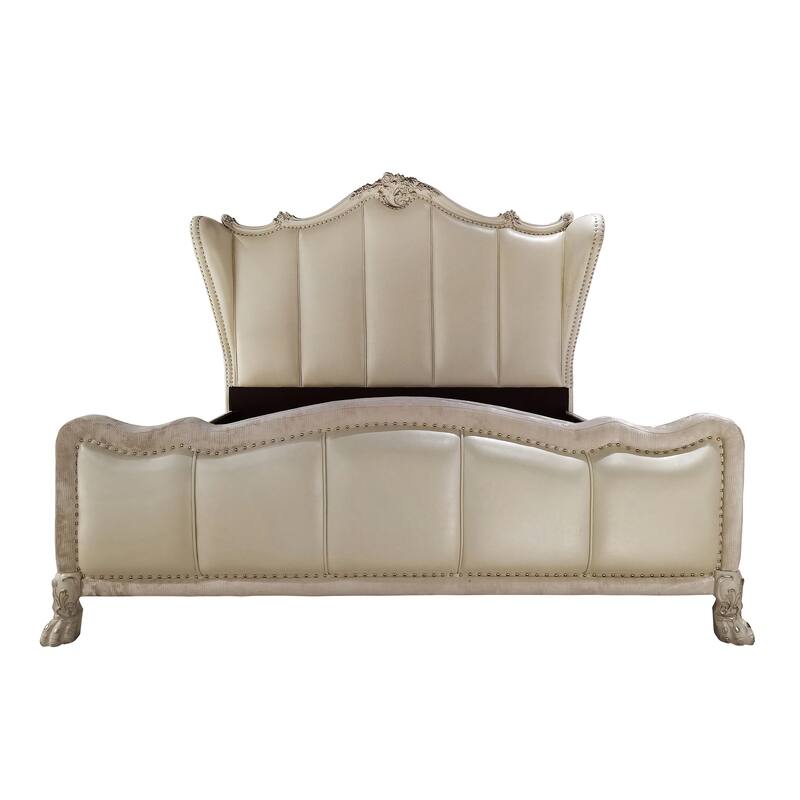 Adison Ivory and Bone White Bed with Nailhead Trim