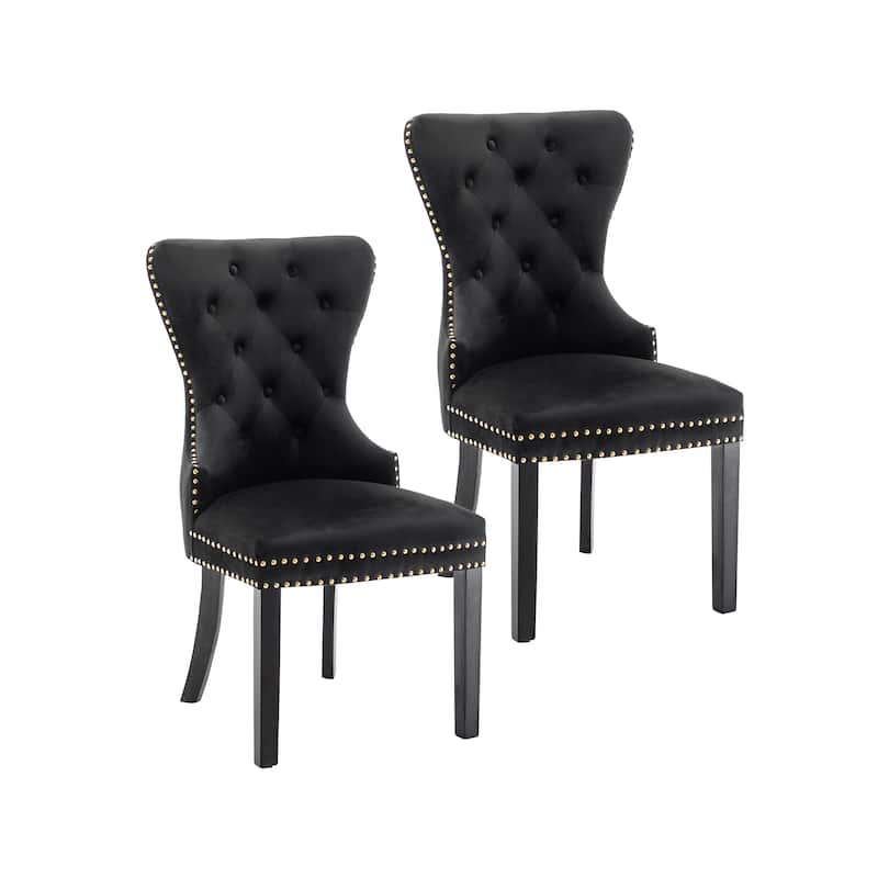 Porthos Home Caja Tufted Velvet Dining Chairs with Rubberwood Legs, Set of 2 - Black