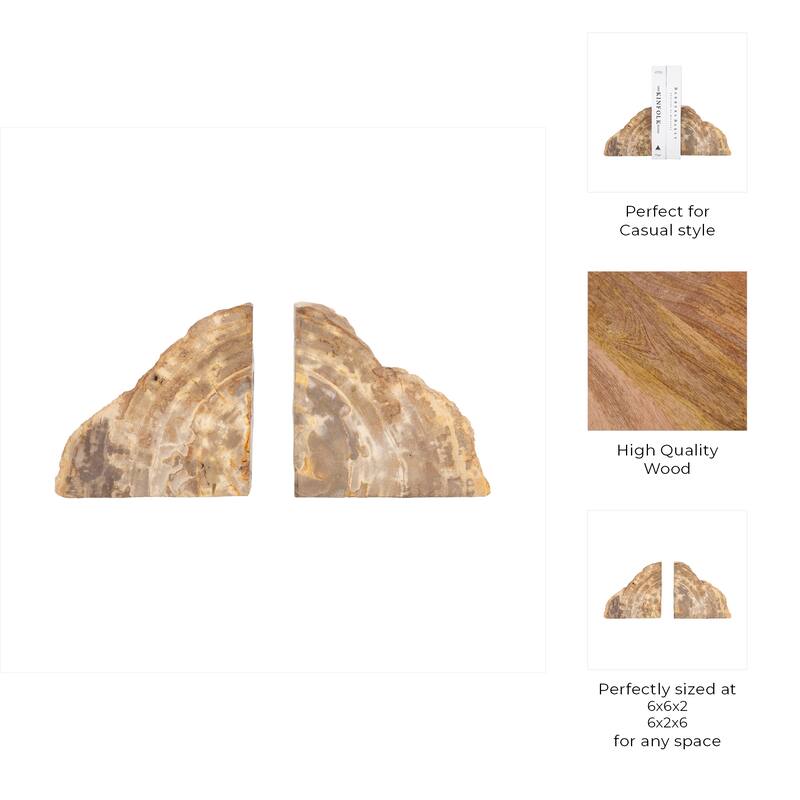 Modern Natural Wood Grain Book Ends -6", Brown - 6" x 2" x 6"