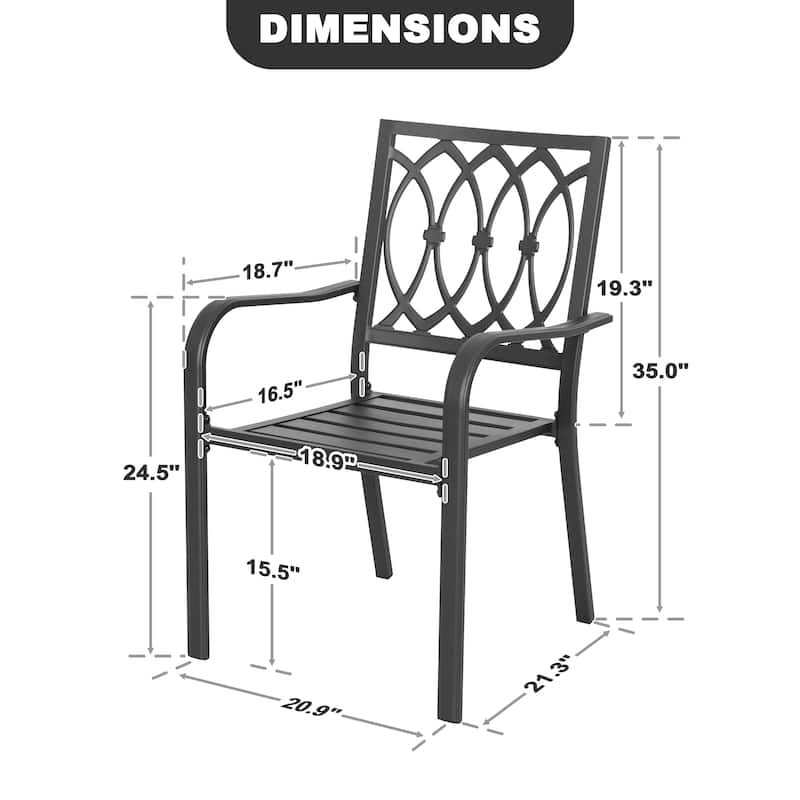 Patio 2-Piece Iron Dining Chairs with Ventilated Slatted Seat and Stackable Design