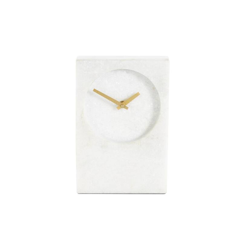Marble Minimalistic Rectangular Decorative Clock with Recessed Numberless Clockface - White - Roche River Decor