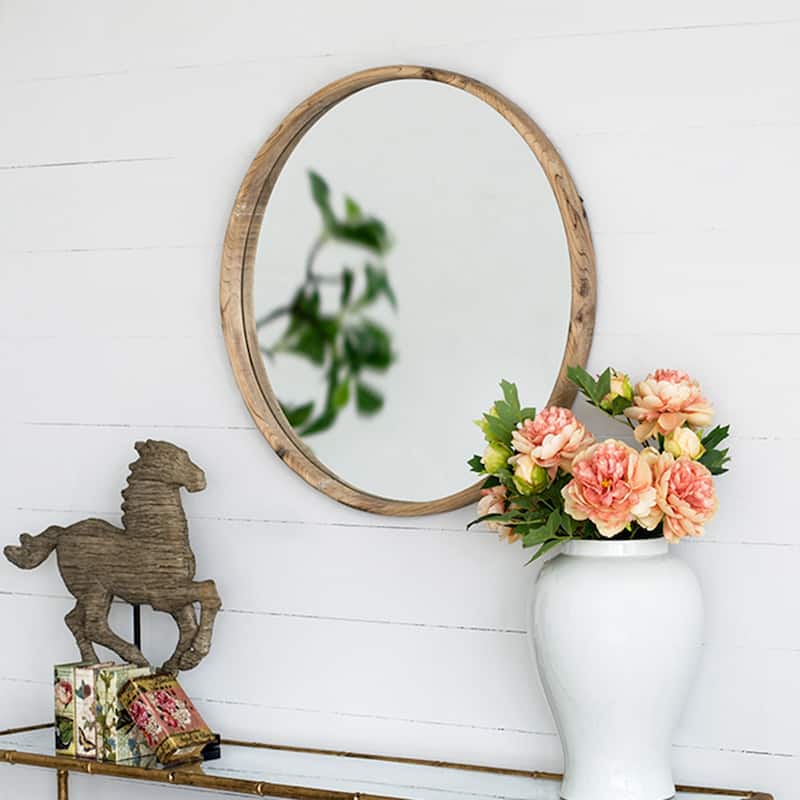 28" Round Wood Mirror
