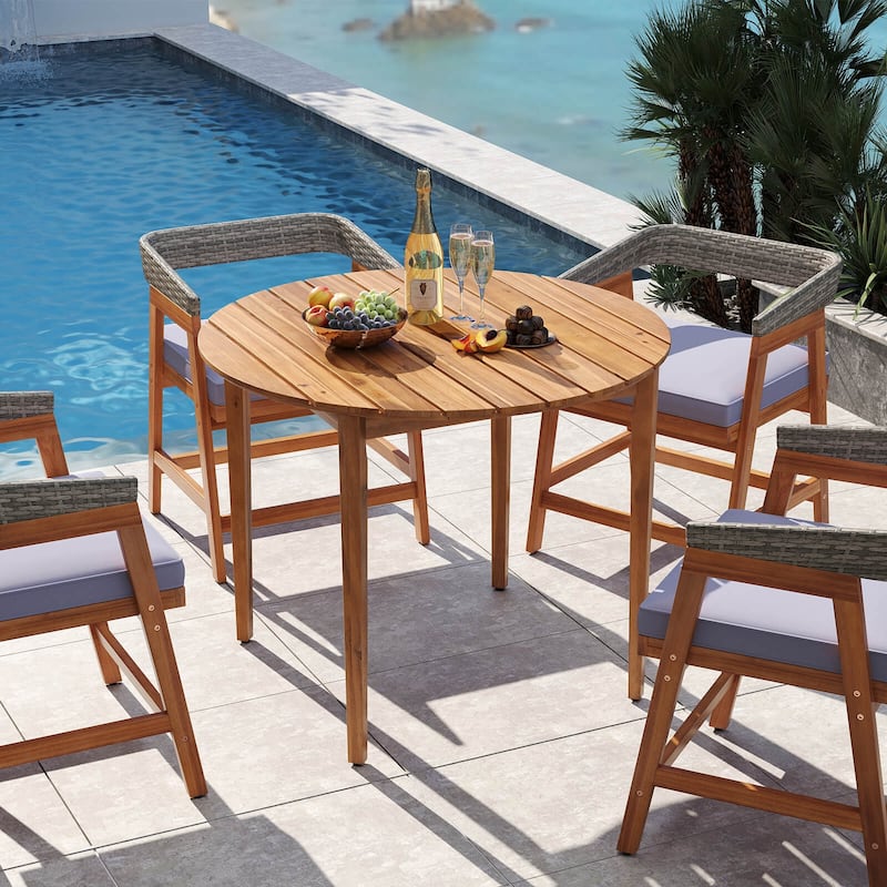 Costway 5 Piece Patio Dining Set Outdoor Solid Wood Furniture with - See Details