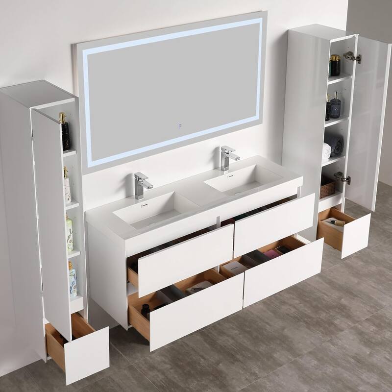 Blossom Wall Mounted Floating Bathroom Vanity with Double Acrylic Sink