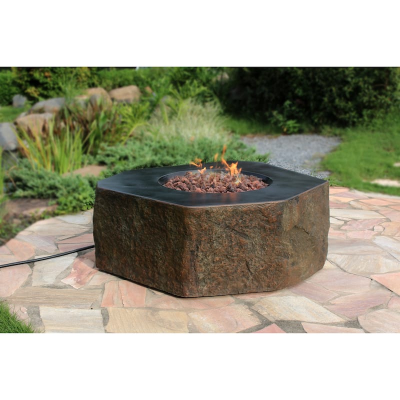 Elementi Columbia 45,000 BTU Concrete Propane Fire Table with Lava Rocks & Cover - 41.7 X 41.7 X 15.7