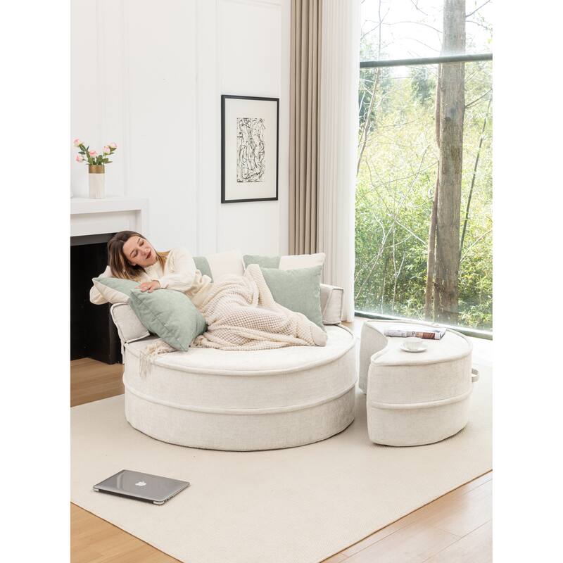 Oversized Barrel Chair with Ottoman & Pillows