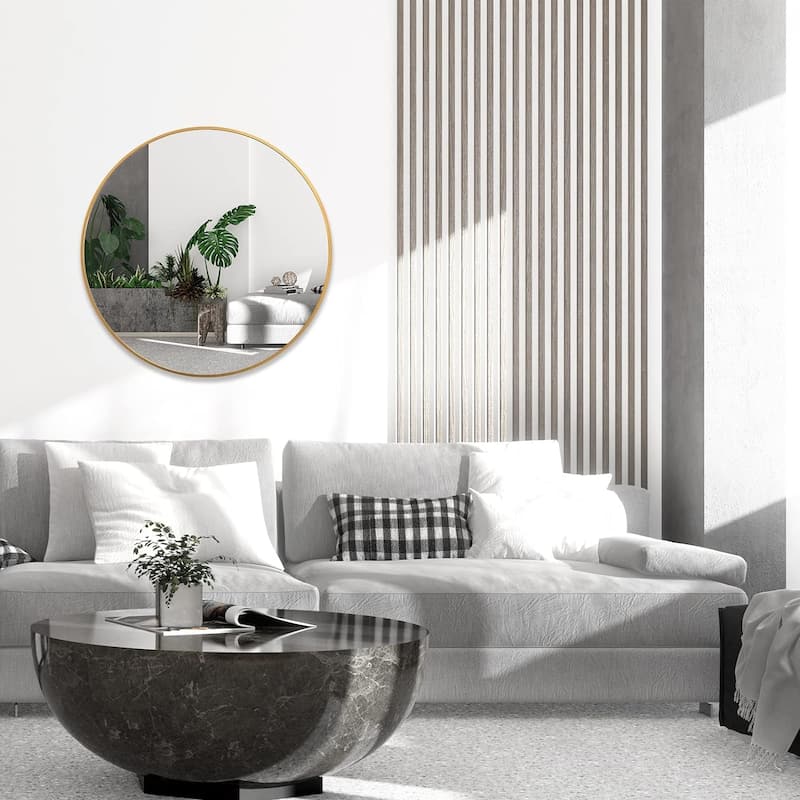 36 Inch Silver Metal Framed Round Bathrrom Mirror for Wall