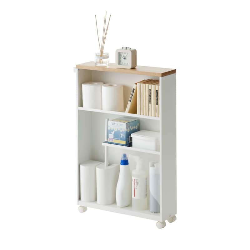 Yamazaki Home Rolling Storage Cart, Steel, Minimal Assembly - L 18.7 x W 5.12 x H 26.97 inches - White