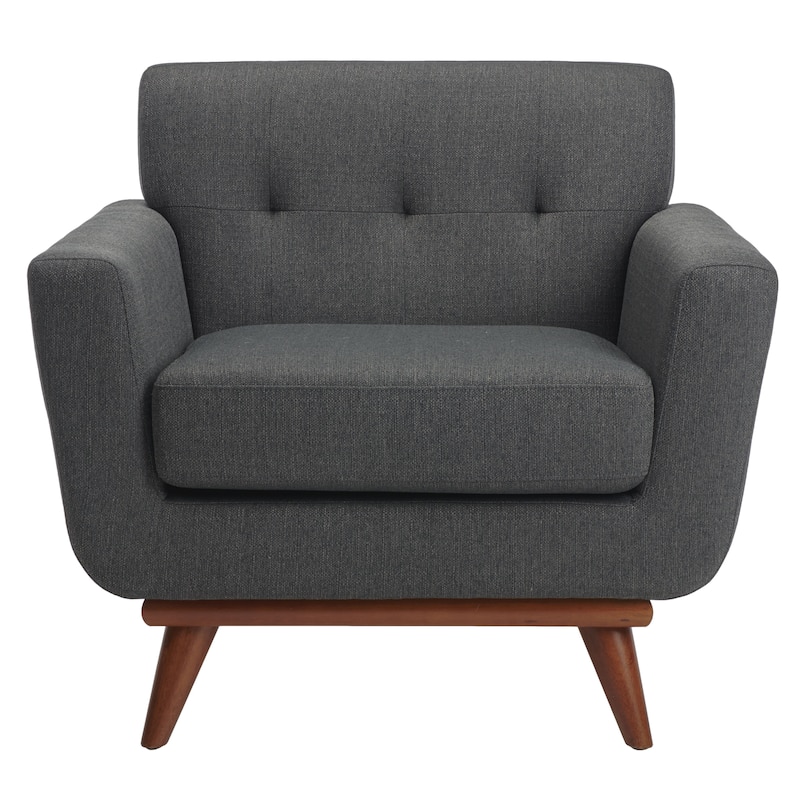 SAFAVIEH Couture Sieglinde Mid-Century Modern Tufted Arm Chair - 35" W x 33.1" L x 32.7" H - 35Wx33Dx33H - Slate Grey