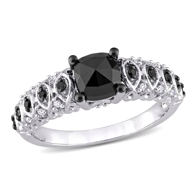 Miadora 10k White Gold with Black Rhodium 1 1/6ct TDW Black & White Diamond Vintage Engagement Ring