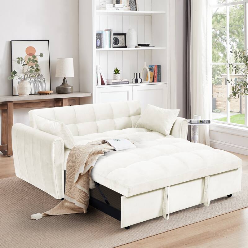 Foldable Velvet Sofa Bed with Adjustable Back, 3-in-1 Convertible Futon for Small Spaces