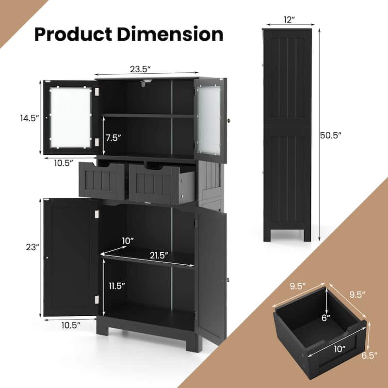 Costway Bathroom Floor Storage Cabinet Kitchen Cupboard with 2 Drawers