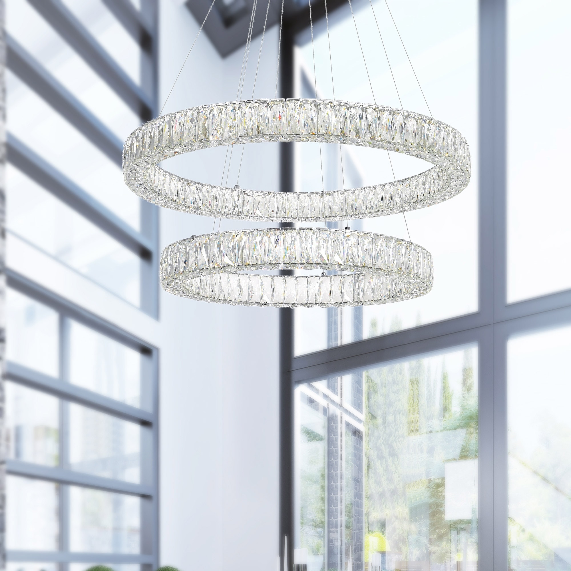 CWI Lighting Madeline Integrated LED 2 Ring 32in Chrome Chandelier
