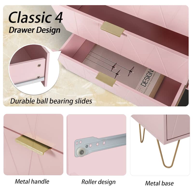 4 Drawers Chest Of Dresser Tall Storage Tower Cabinet with Metal Legs For Bedroom Living Room