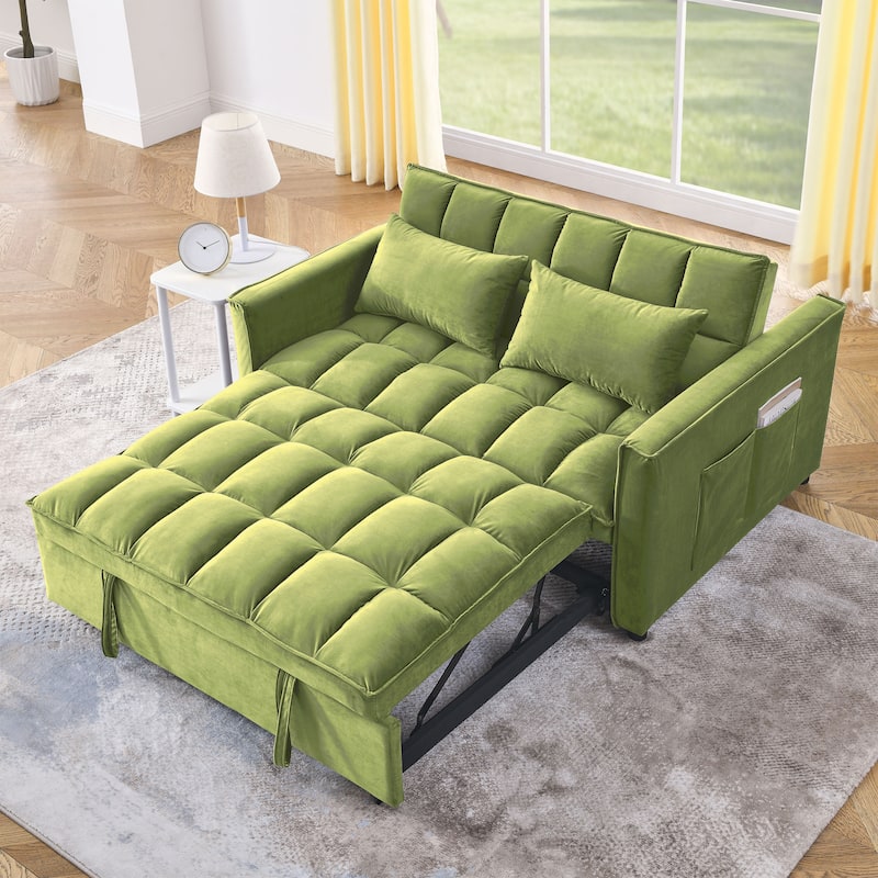 53.94Inch Convertible Sleeper Sofa with Two Side Pockets and 2 Pillows