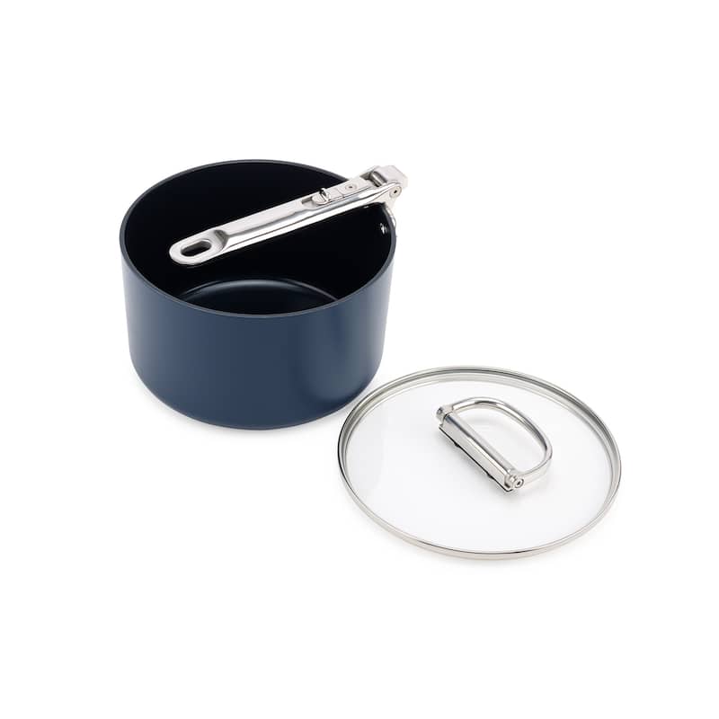 Joseph Joseph Space Ceramic Non-Stick 2.9 Qt. Saucepan with Folding Handle and Lid