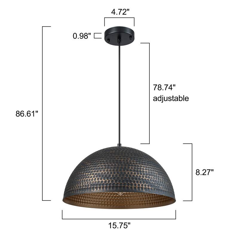 15.8" Industrial Modern Black Hammered Dome Pendant Light Fixture - W 15.75"