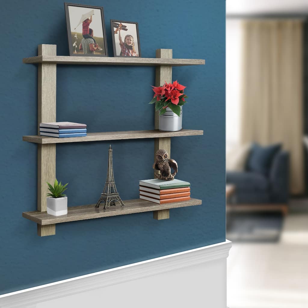Sorbus Floating Shelf Asymmetric Wood Floating Shelf (3 Tier) - 23.62" L x 6" W x 23.62" H