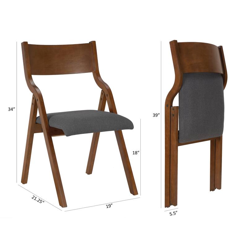 Set of 2 Dark Gray Fabric Dining Chair Wood Folding Chair Lounge Chair