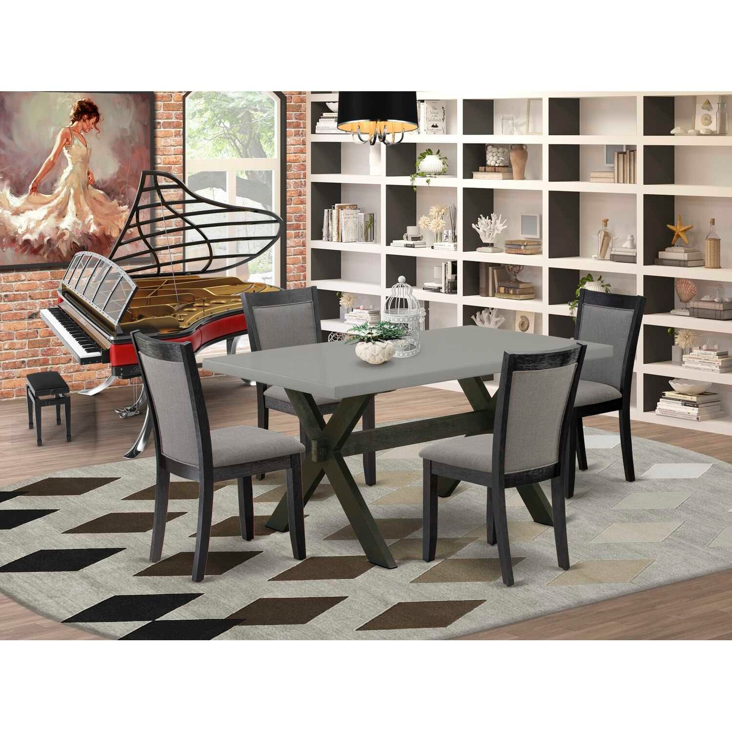 HomeStock 5-Piece Natural Oak Finish Solid Wood Top Dining table with 4 Chairs