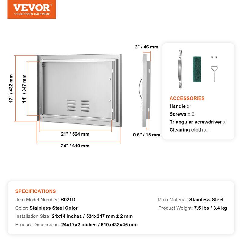 VEVOR Stainless Steel BBQ Access Door for Outdoor Kitchen, Grilling Station