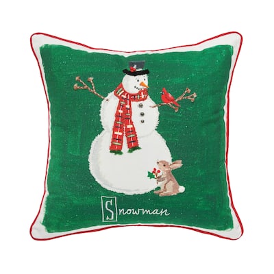 Snowman Alphabet Printed & Embellished Throw Pillow