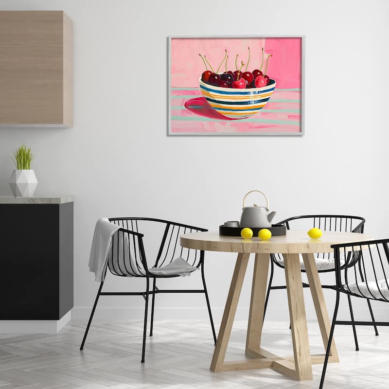 Stupell Bowl of Cherries on Pink Framed Giclee Art Design By Arlington Prints