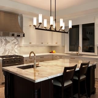 Kayna Modern 8-Light Black Gold 31.5" Linear Island Lights Glass Chandelier for Dining Room