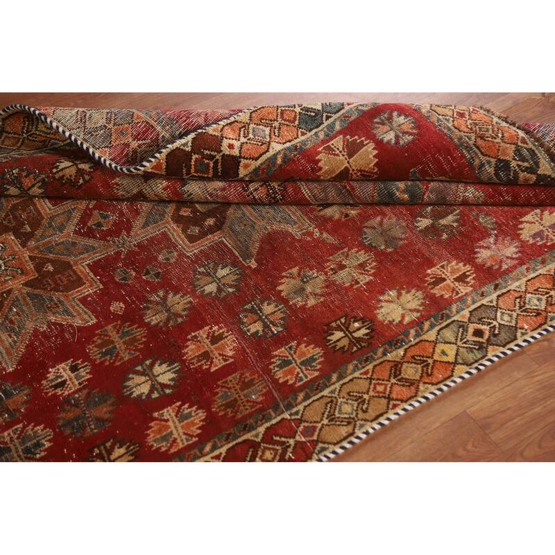 Geometric Shiraz Persian Antique Runner Rug Hand-knotted Wool Carpet - 4'4"x 8'8"