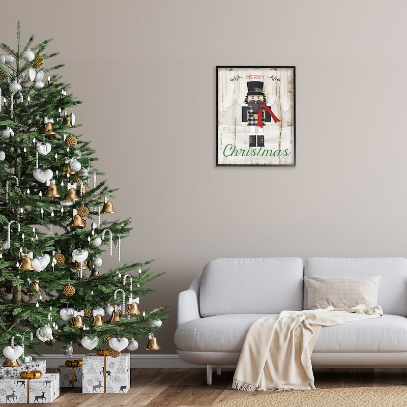 Stupell Merry Christmas Holiday Phrase Winter Nutcracker Framed Wall Art