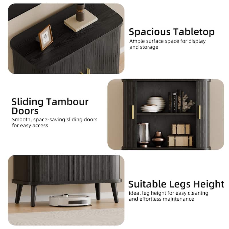 31" Sideboard Buffet Cabinet with 2 Sliding Tambour Doors and Adjustable Shelves