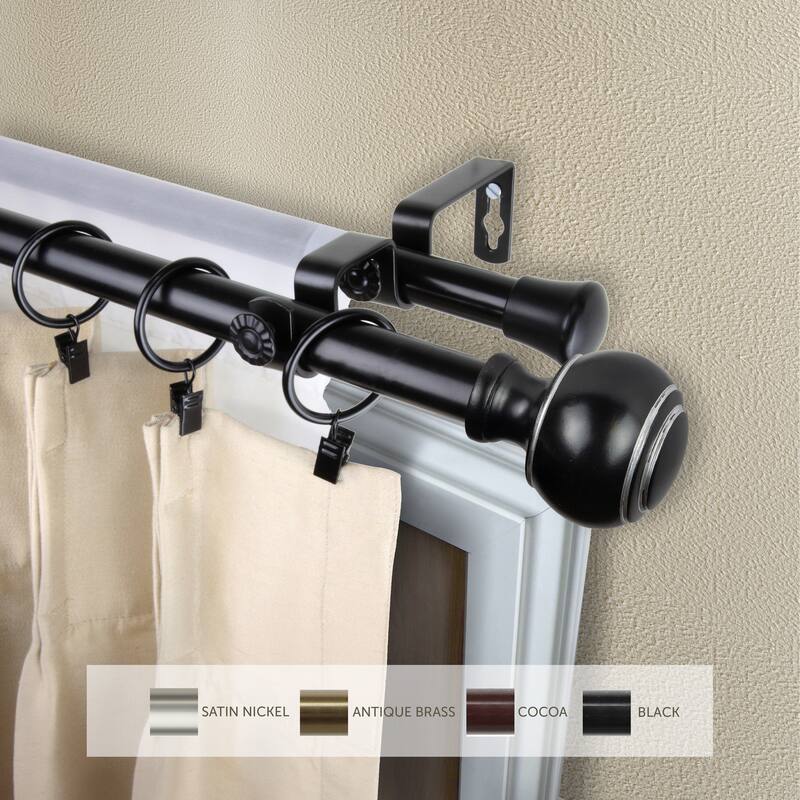 InStyleDesign Vesper Adjustable Double Curtain Rod 13/16 inch dia. - 66 to 120 inches - Black