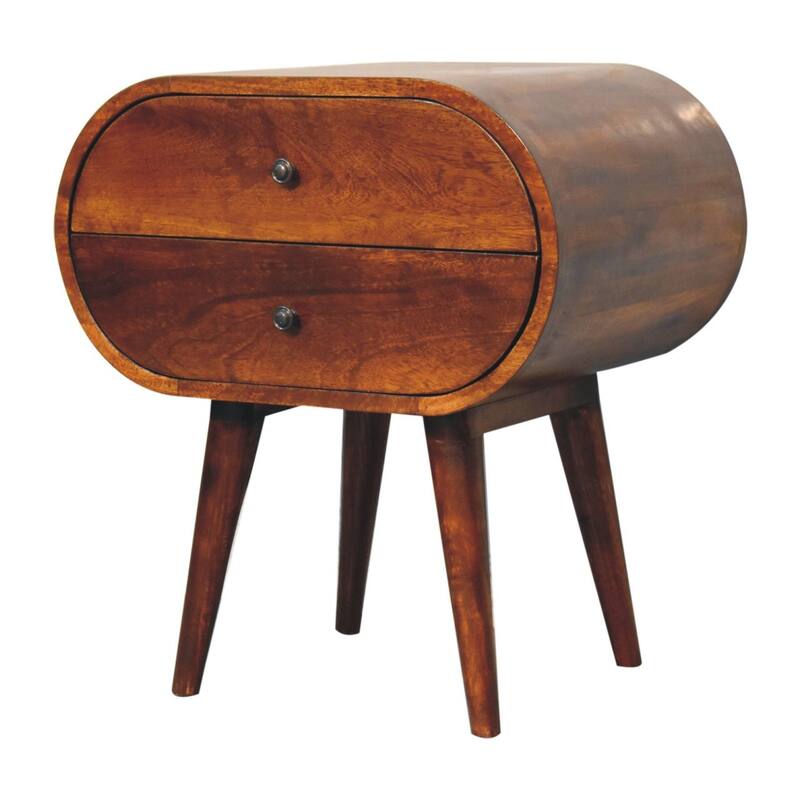 HomeRoots 24" Chestnut Solid Wood Oval Two Drawer Nightstand